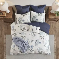 Madison Park Monah 7-Piece Printed Seersucker Floral Comforter Set With Throw Blanket -Bedding Shop 17879131 CC ALT7