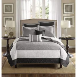 Madison Park Danville 7-piece Quilt Set With Shams And Throw Pillows -Bedding Shop 1943927 Black