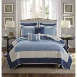 Madison Park Danville 7-piece Quilt Set With Shams And Throw Pillows -Bedding Shop 1943927 Blue