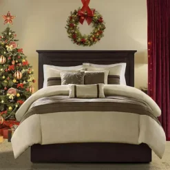 Madison Park Teagan 7-pc. Faux Suede Comforter Set With Throw Pillows -Bedding Shop 1965886 Beige 1