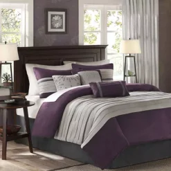 Madison Park Teagan 7-pc. Faux Suede Comforter Set With Throw Pillows -Bedding Shop 1965886 Purple