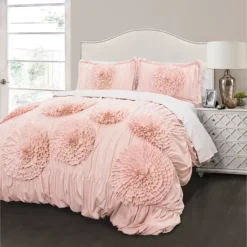Lush Decor Serena 3-Piece Comforter Set -Bedding Shop 2006021 Pink