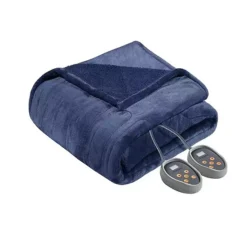 Beautyrest Microlight To Berber Reversible Oversized Heated Electric Bed Blanket -Bedding Shop 2025565 Indigo Blue