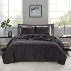 Madison Park Jaxson Soft Microfiber Reversible Quilt Set -Bedding Shop 2033151 Black