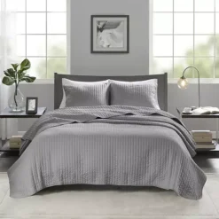Madison Park Jaxson Soft Microfiber Reversible Quilt Set -Bedding Shop 2033151 Gray