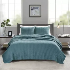 Madison Park Jaxson Soft Microfiber Reversible Quilt Set -Bedding Shop 2033151 Teal 1