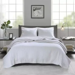 Madison Park Jaxson Soft Microfiber Reversible Quilt Set -Bedding Shop 2033151 White