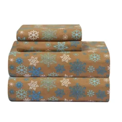 Pointehaven 100% Cotton Flannel Sheet Set -Bedding Shop 2035935 Brown Snowflake