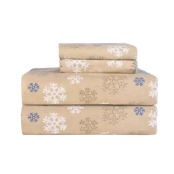 Pointehaven 100% Cotton Flannel Sheet Set -Bedding Shop 2035935 Oatmeal Snowflake