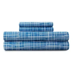 Micro Flannel® Sheet Set With Pillowcases -Bedding Shop 2036286 Crosshatch Blue
