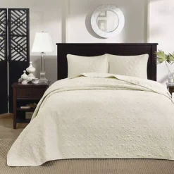 Madison Park Mansfield Reversible Antimicrobial Bedspread Set -Bedding Shop 2303718 Cream 1