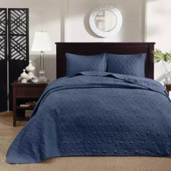 Madison Park Mansfield Reversible Antimicrobial Bedspread Set -Bedding Shop 2303718 Navy