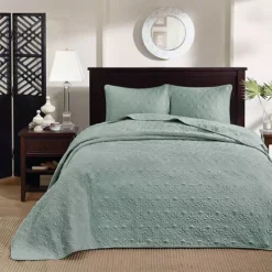 Madison Park Mansfield Reversible Antimicrobial Bedspread Set -Bedding Shop 2303718 Seafoam