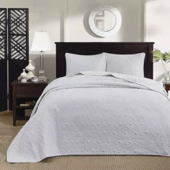 Madison Park Mansfield Reversible Antimicrobial Bedspread Set -Bedding Shop 2303718 White