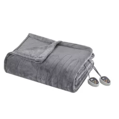 Beautyrest Plush Heated Solid Microlight Electric Bed Blanket -Bedding Shop 2385320 Gray