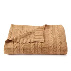 VCNY Dublin Cable Knit Throw -Bedding Shop 2421365 Camel
