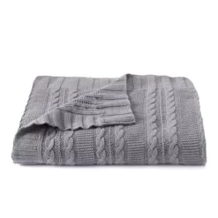 VCNY Dublin Cable Knit Throw -Bedding Shop 2421365 Gray
