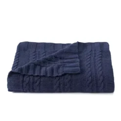 VCNY Dublin Cable Knit Throw -Bedding Shop 2421365 Navy