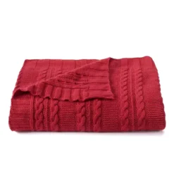VCNY Dublin Cable Knit Throw -Bedding Shop 2421365 Red 1