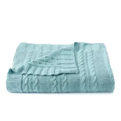 VCNY Dublin Cable Knit Throw -Bedding Shop 2421365 Spa Blue