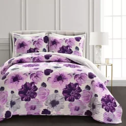 Lush Decor Leah Quilt Set -Bedding Shop 2457305 Purple Gray