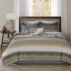 Madison Park Essentials Barret Quilt Set With Cotton Sheets And Throw Pillow -Bedding Shop 2469468 Taupe