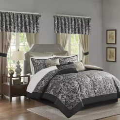 Madison Park Essentials Cadence 24-pc Complete Comforter Set With Sheets And Curtains -Bedding Shop 2498270 Black