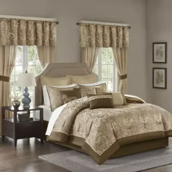 Madison Park Essentials Cadence 24-pc Complete Comforter Set With Sheets And Curtains -Bedding Shop 2498270 Brown