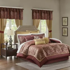 Madison Park Essentials Cadence 24-pc Complete Comforter Set With Sheets And Curtains -Bedding Shop 2498270 Red