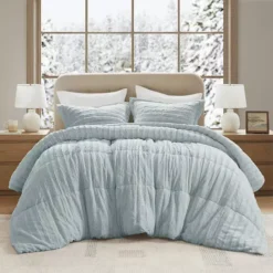 Madison Park Duke Faux Fur Comforter Set With Shams -Bedding Shop 2757999 Aqua