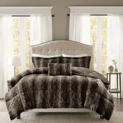 Madison Park Marselle Faux Fur Comforter Set With Throw Pillow
