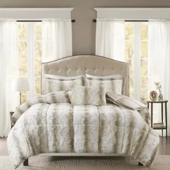Madison Park Marselle Faux Fur Comforter Set With Throw Pillow -Bedding Shop 2758061 Sand