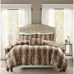 Madison Park Marselle Faux Fur Comforter Set With Throw Pillow -Bedding Shop 2758061 Tan