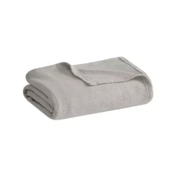 Madison Park Freshspun Basketweave Cotton Lightweight Bed Blanket -Bedding Shop 2763508 Gray 1