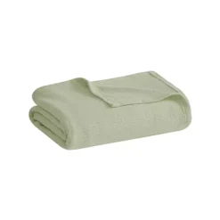 Madison Park Freshspun Basketweave Cotton Lightweight Bed Blanket -Bedding Shop 2763508 Green