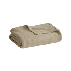Madison Park Freshspun Basketweave Cotton Lightweight Bed Blanket -Bedding Shop 2763508 Taupe