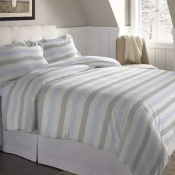 Pointehaven Flannel Duvet Cover Set 16 Pointehaven Flannel Duvet Cover Set -Bedding Shop 2779634 Blue Stripe