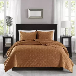 Madison Park Emery 3-Piece Velvet Quilt Set With Shams 28 Madison Park Emery 3-Piece Velvet Quilt Set With Shams -Bedding Shop 2785699 Rust 1