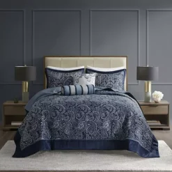 Madison Park Whitman 5-piece Jacquard Bedspread Set -Bedding Shop 2984640 Navy
