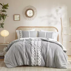 INK+IVY Imani 3 Pc Tufted Chenille Cotton Comforter Set -Bedding Shop 3314936 Gray