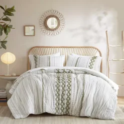 INK+IVY Imani 3 Pc Tufted Chenille Cotton Comforter Set -Bedding Shop 3314936 Sage Ivory