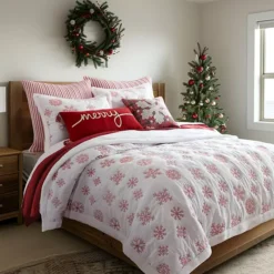 Levtex Home Red Snowflake Sherpa Fleece Quilt Set -Bedding Shop 3366823 ALT2