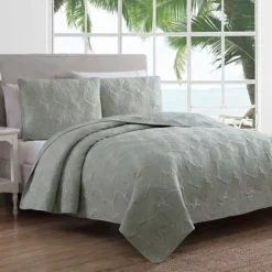 Estate Collection Leaf Stitch Quilt Set -Bedding Shop 3397422 Sage