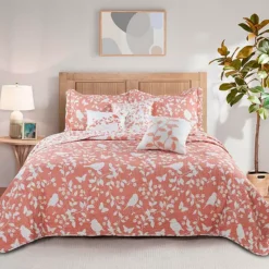Serenta Birdsong 6-Piece Coverlet And Sham Set -Bedding Shop 3735889 Coral