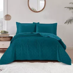 Serenta Velvet Carafe Quilted Bedspread Set -Bedding Shop 3736081 Sapphire