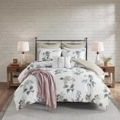 Madison Park Monah 7-Piece Printed Seersucker Floral Comforter Set With Throw Blanket -Bedding Shop 3813837 Taupe Blush