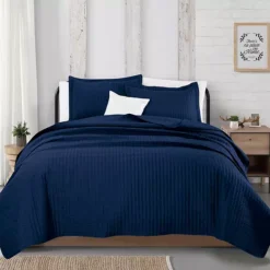 Madelinen® Alicia Channel Stitch Quilt And Sham Set -Bedding Shop 4323900 Navy
