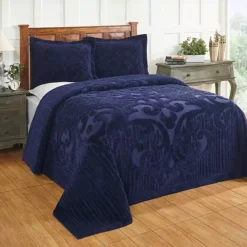 Better Trends Ashton Chenille Bedspread Or Sham -Bedding Shop 4339284 Navy