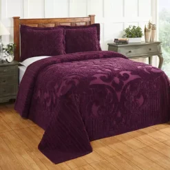 Better Trends Ashton Chenille Bedspread Or Sham -Bedding Shop 4339284 Plum