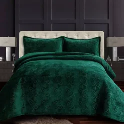 Tribeca Living Capri Medallion Velvet Oversized Quilt Set -Bedding Shop 4465947 Emerald Green